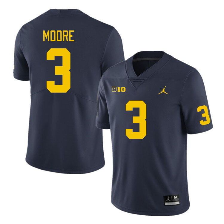 Michigan Wolverines #3 Fredrick Moore College Football Jerseys Stitched Sale-Navy